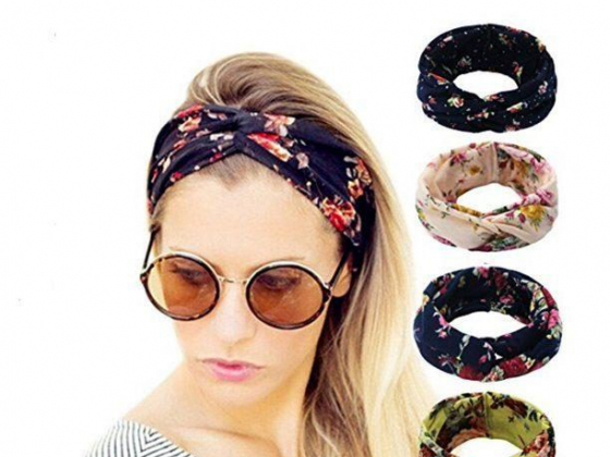 4 Pack Women's Headbands Elastic Turban Head Wrap Floal Style Hair Band