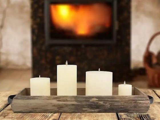 Wood Bark Serving Tray with Metal Handles