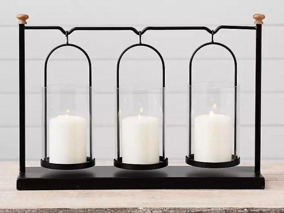Black Metal and Glass Hanging Candle Runner