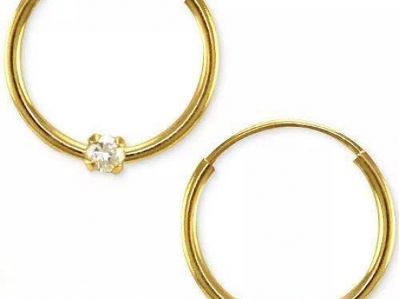 Macy's Children's Cubic Zirconia Accent Endless Hoop Earrings in 14K Yellow Gold (2mm)