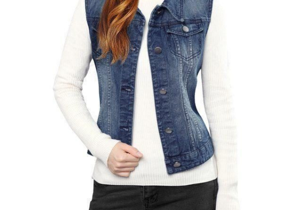 Unique Bargains Women's Buttoned Washed Denim Vest Jacket with Flap Pockets