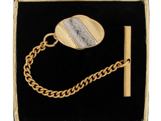 Gold & Silver Two Tone Oval Diagonal Stripe Mens Tie Tac Tack Pin Gift Boxed