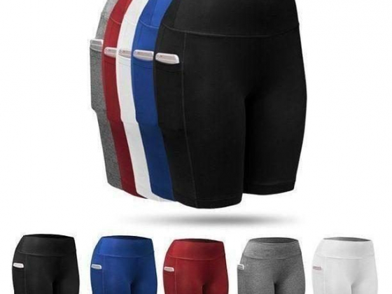 Women's Activewear Shorts Yoga Workout Pants High Waist Training Running with Pockets Tummy Control