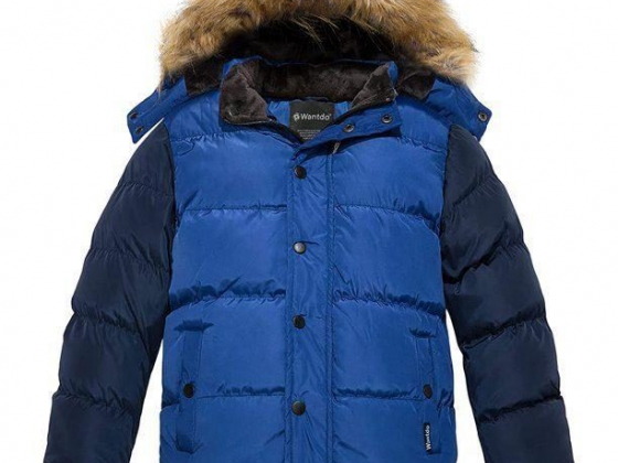 Wantdo Boy's Warm Winter Coat Kid's Thicken Anorak Jacket Acid Blue+navy Size 6/7