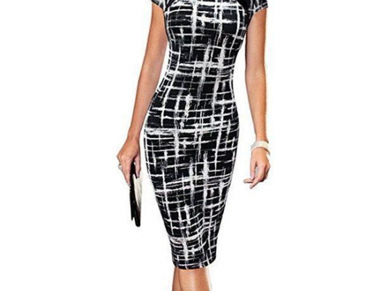 Vista Women's Casual Striped Print Wear to Work Office Career Sheath Dress
