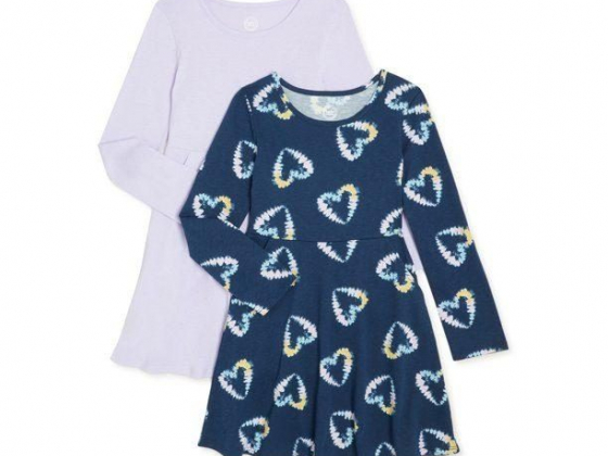 Wonder Nation Girls' Long Sleeve Play Dresses, 4-18 & Plus, 2 Count