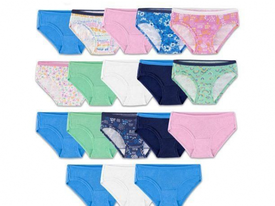 Fruit of the Loom Girls Underwear, Assorted Cotton Hipsters, 14+4 Bonus Pack Sizes 4-14