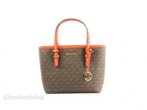 Michael Kors Extra Small Carryall Jet Set Travel in Signature Brown Tangerine
