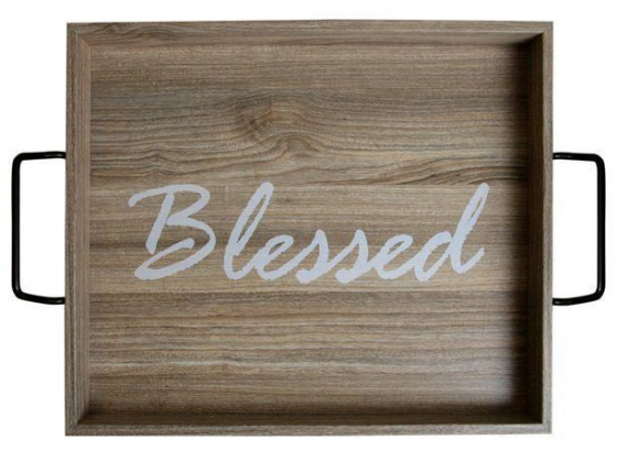 Mainstays Decorative Wood "Blessed" Sentiment Tray, 16" x 13"