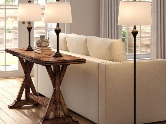 Barnes and Ivy Traditional Table Floor Lamps Set of 3 Dark Bronze White Tapered Drum Shade for Livin