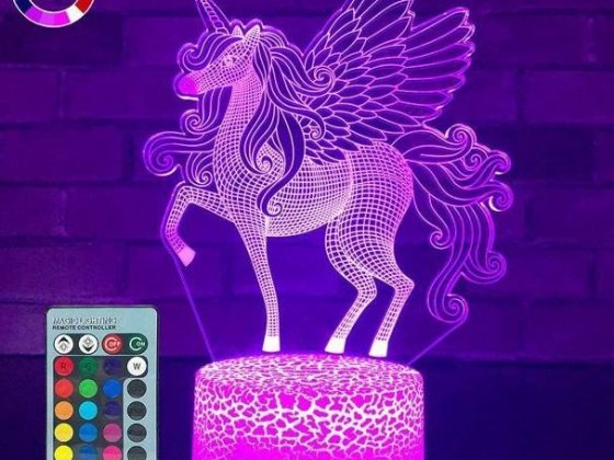 DYstyle NEW 3D Unicorn Night Light Table Stand Lamp Remote Touch Control, Color Changing For Kids Xm