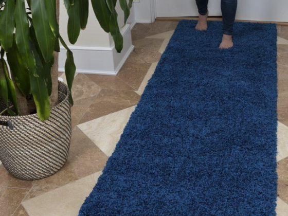 Ottomanson Shag Contemporary Solid Runner Rug, 2' X 4'11", Navy