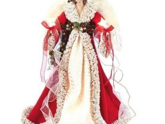 16" Red and Ivory Angel Christmas Tree Topper