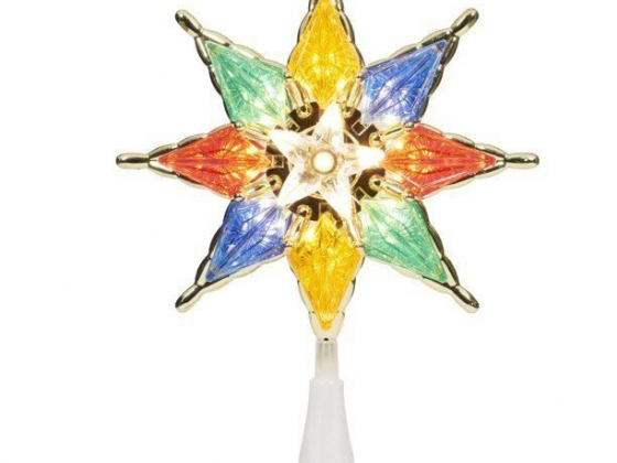 Holiday Time 8-inch Gold-Trim Multicolor Star Christmas Tree Topper, with Clear Lights