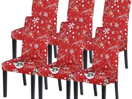 Christmas Dining Chair Covers Set of 6, Stretch Xmas Parsons Chair Slipcovers Seat Protector Washabl