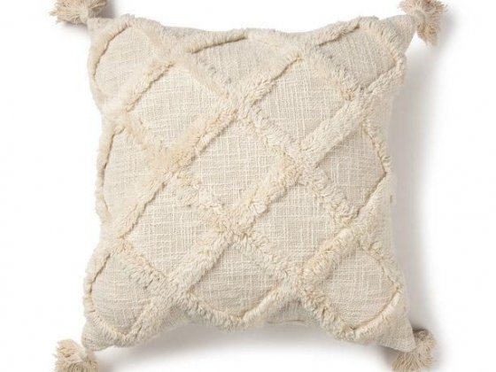 Better Homes & Gardens Tufted Trellis Decorative Square Throw Pillow, 20" x 20", Natural, Single Pil