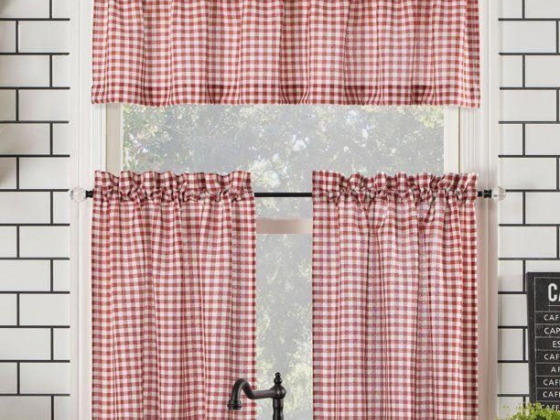 No. 918 Parkham Farmhouse Plaid Semi-Sheer Rod Pocket Kitchen Curtain Valance and Tier Set