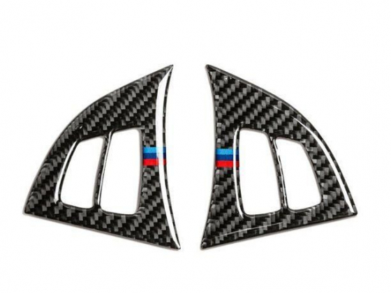 1 Pair Auto Carbon Fiber Steering Wheel Button Sticker Part For BMW X5 E70 08-13