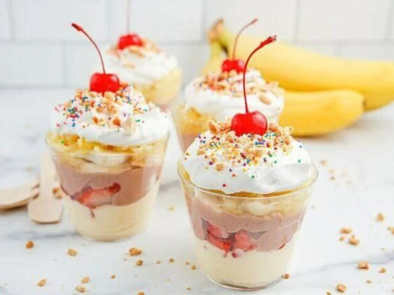 No-Bake Banana Split Pudding Cups Recipe