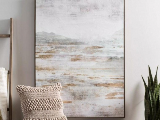 Golden Abstract Landscape Framed Canvas Art Print
