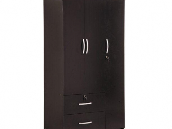 Hodedah 3 Door Bedroom Armoire with Drawers, Black Finish