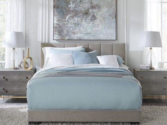 Reece Channel Stitched Upholstered Full Bed, Platinum Grey, by Hillsdale Living Essentials