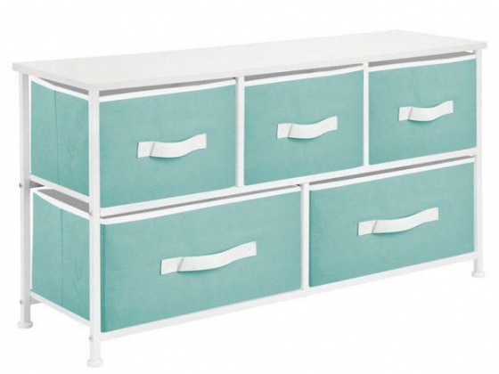 mDesign Extra Wide Dresser Storage Tower with 5 Drawers - White/Turquoise