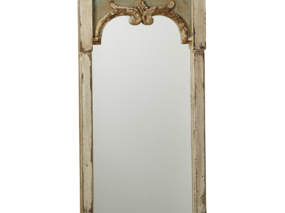 Distressed Column Wall Mirror with Scroll Detail