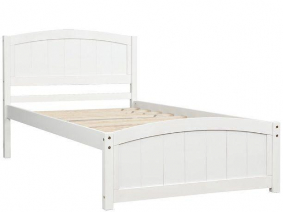 Twin Bed Frame, White Twin Platform Bed Frame with Headboard, Modern Wood Twin Bed Frame