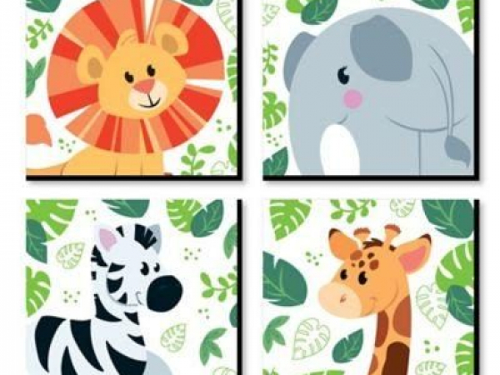 Jungle Party Animals - Safari Zoo Animal Kids Room, Nursery Décor and Home Décor - 11 x 11 inches