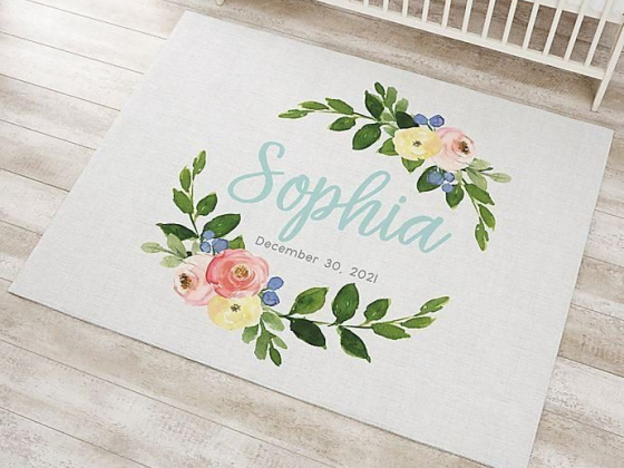 Floral Baby Girl Personalized Nursery Area Rug