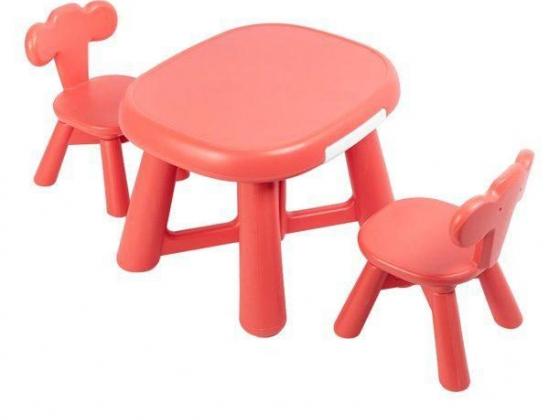 Zimtown 3-Piece Kids Toddler Activity Playroom Table and 2 Chair Sets Furniture, Coral