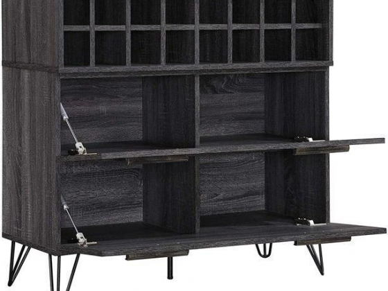 Modern Industrial Wine Bar Cabinet with 2 Shelves Behind Doors (Gray)
