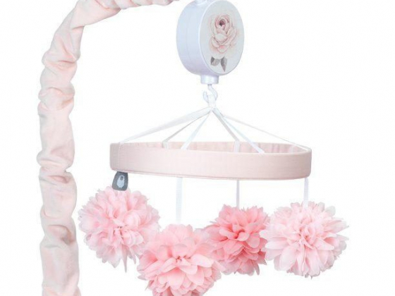 Lambs & Ivy Signature Botanical Baby Pink Floral Musical Baby Crib Mobile